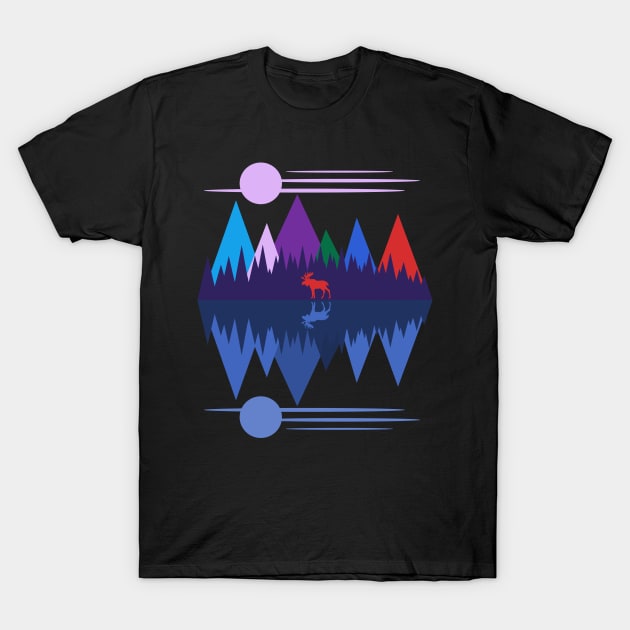 Moose In The Moonlight #2 T-Shirt by RockettGraph1cs